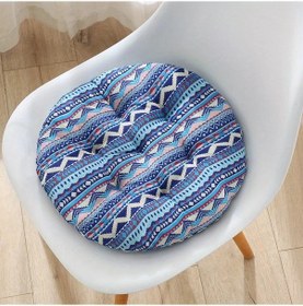 Resim Fochsia Hindistan Dokuma Desenli Yoga Minderi Kalın Yuvarlak Oturma Minderi Mavi Açık Mavi 