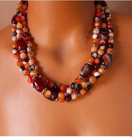 Resim Premium Serisi Turuncu Kahverengi Akik 3 Sıralı Nazar Koruması St Çok Renkli 