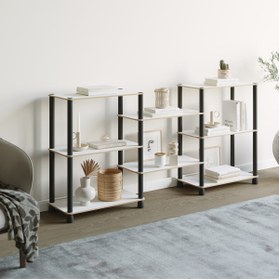 Resim ATA HOME Ahşap Mobilya Geniş Kitaplık Çok Amaçlı Dekoratif Modern Kitaplık Standı Ünitesi Kolay Kurulum 