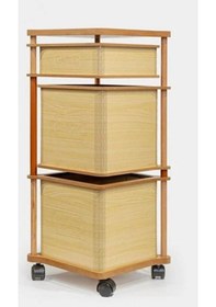 Resim Ahşap Kare Tekerlekli Sebzelik 3 Katlı Yana Açılır Patates Soğan Sarımsak Krem Krem 