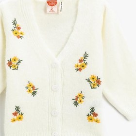 Resim Kız Bebek Çiçekli Hırka Yumuşak Dokulu Düğmeli V Yaka 