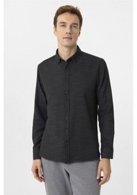 Resim Süvari Siyah Slim Fit Desenli Düğmeli Yaka Gömlek 