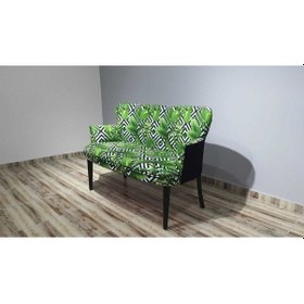 Resim Azra Mobilya Ikili Koltuk - Kanepe - Nubuk Kumaş - Ahşap Ayak - Modern Tasarım - Yaprak Desen Yeşil 
