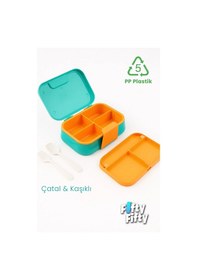 Resim Vagonlife 1030 Ml Tek Kat 4 Bölme Çocuk Beslenme Kutusu Çatal / Kaşık -ffb1262 Mavi 
