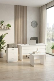 Resim L'occi Concept Diego Abc Ofis Masa Sehpa Keson 3'lü Büro Masa Takımı Beyaz 