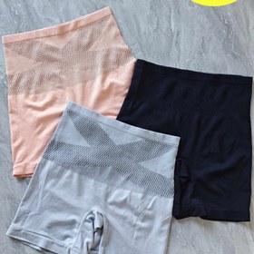 Resim 3-Pack Kadın Yüksek Bel Şekillendirici Şort, Glam Stil Polyester Örgü Kumaş, Dikişsiz Karın Kontrolü Popo Kaldırma İç Çamaşırı, Orta Destek, 240gsm, Alfabe Deseni, 240g/m² - Sonbahar/Kış Koleksiyonu 