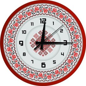 Resim Kanaviçe Nakış Desenli Otantik Duvar Saati Kırmızı 