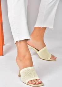Resim Fox Shoes Bej Triko Kumaş Topuklu Kadın Terlik P590033357 