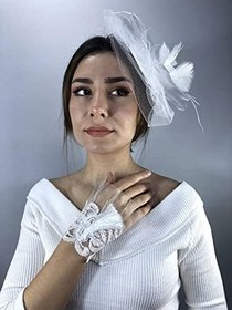 Resim Beyaz Vualet Ve Beyaz Püsküllü Bileklik Nikah Takımı 