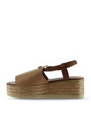 Resim Bueno Shoes Bej Kahve Deri Kadın Dolgu Topuklu Espadril Sandalet 01wu6103 
