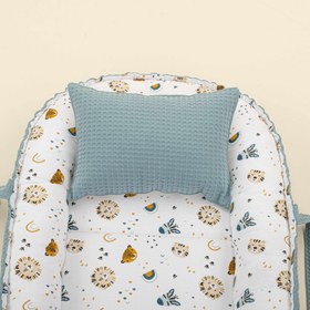 Resim Babynest ve Yastık - Çift Taraflı - Petrol Mavisi Petek - Zoo 