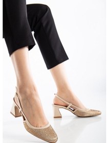 Resim Kadın Kısa Topuklu Abiye Ayakkabı Ten Taş Döşeme Yuvarlak Burun-3798 Ten Rengi 