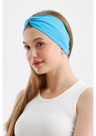 Resim Butik Çapraz Bağlamalı Kadın Bandana Saç Bandı, Kaymaz Yumuşak Esnek%100 Pamuklu Penye - Tek Ebat / Aqua Aqua 