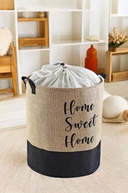 Resim Faiend Jüt Torbalı Çamaşır Sepeti Alt Derili Su Geçirmez Kirli Sepet Çok Amaçlı Organizer (37*40)cm 