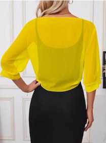 Resim Kokosh moda Kadın Truvakar Kol Önden Bağlamalı Kısa Şifon Bolero Ceket 