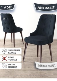 Resim Canisa Newa Serisi, 1.sınıf Babyface Kumaş Kahve Metal Ayaklı Gümüş Halkalı, 6 Adet Antrasit Sandalye Sandalye Antrasit Ayakları Kahve 