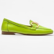 Resim Elle Yeşil Deri Kadın Loafer 
