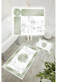 Resim Dijital Baskı Mermer Desen Kaymaz Taban 2li Set Banyo Paspası Klozet Takımı 50x60cm-60x100cm Yeşil 