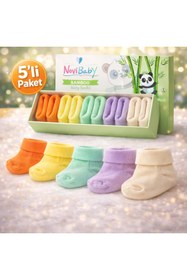 Resim Novibaby 5'li Bambu Yenidoğan Bebek Çorap I Colour Mix I Kız Erkek Bebek Çorabı 