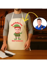 Resim Kişiye Özel Karikatür Fotoğraflı Mutfak Önlüğü Noel Babanın Gizli Yardımcısı Çok Renkli 