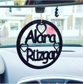 Resim Mobgift Mobgift İsme Özel Yuvarlak Kalp Detaylı Dikiz Aynası Süsü Pleksi Siyah 