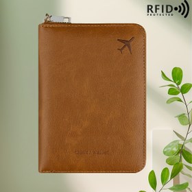 Resim RFID Hırsızlık Önleyici Pasaport Çantası Suni Deri Büyük Kapasiteli Çok Fonksiyonlu Kart Tutucu Manyetik ve Tarama Karşıtı Pasaportlar, Biletler, Banka Kartları ve Bozuk Para Cüzdanlarını Kaldırabilir 