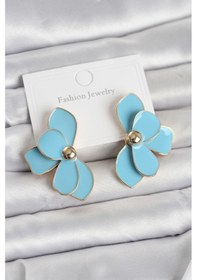 Resim Mavi Mineli Lotus Model Pirinç Kadın Küpe - Tj-bkp11732 Altın 