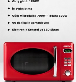 Resim G3ferrari 20L Retro Kırmızı Dijital Göstergeli Izgara Opsiyonlu Mikrodalga Fırın 