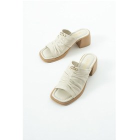 Resim Dericia Shoes Radiance Hakiki Deri Kadın Günlük Rahat Topuklu Terlik Bej 