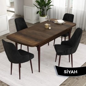 Resim Canisa Concept Ram Serisi, 80 x 132 cm Açılabilir Masa Takımı, Barok Ahşap Desen Masa 4 Sandalye 