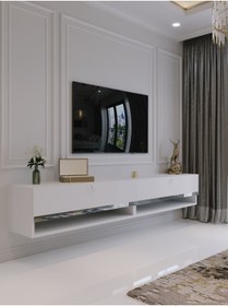Resim Myniture Home & Living Duvara Monte Tv Sehpası Beyaz Gümüş S6301-1 
