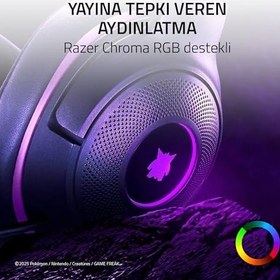 Resim Razer Kraken Kitty V2 - Pokémon Gengar Edition - USB Kulaklık - Gengar Spike'lar - Stream Reaktif Aydınlatma - HyperClear Kardiyoit Mikrofon - TriForce 40 mm Sürücüler - Surround Ses | Leylak 