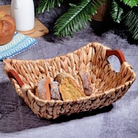 Resim Kosova Wicker Serisi Bezli Diktördgen Ahşap Kulplu Hasır Ekmek Sepeti 