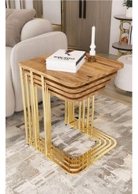 Resim Orkide Tekerlekli 4 Lü Zigon Sehpa Kahverengi 