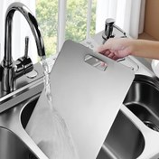 Resim 1 adet Çift Taraflı Gıda Sınıfı Paslanmaz Çelik Kesme Tahtası - Dayanıklı, Kolay Temizlenebilir, Et, Meyve ve Sebzeler İçin Mükemmel | Tatil, Noel ve Şükran Günü Hediyeleri İçin İdeal Mutfak Aracı, Modern Mutfak Eşyası | Dayanıklı Kesme Tahtası, Mutfak Kesme Tahtaları 