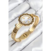 Resim 316L Çelik Zirkon Taşlı Çeyrek Takılabilir Gold Renk Kelepçe 