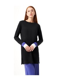 Resim Mizalle Kol Piliseli Rayon Triko Siyah-mürdüm Tunik Siyah 