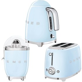 Resim Smeg Pastel Mavi Kettle 1x2 Ekmek Kızartma Makinesi ve Narenciye Sıkacağı Seti 
