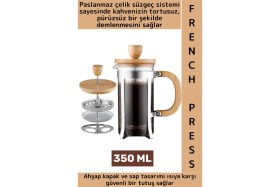 Resim Feyza Design Isıya Dayanıklı Cam French Press, 350 Ml, Ahşap Kapak ve Sap Detaylı 