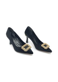 Resim Feles Kadife Taş Toka Detaylı Stiletto Kadın Topuklu Ayakkabı Siyah 