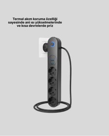 Resim ZERO LAND SPTRNS Akıllı Akım Dengelemeli 4’lü Çoklu Priz Type-C ve (211919) USB Çıkışlı 