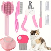 Resim 8 adet Kedi Bakım Seti, Pet Tırnak Makası ve Dosya, Sivrisinek Tarak, Pet Şampuan Fırçası, Pet De-Shedding Fırçası ve Silikon Diş Fırçası içerir. 