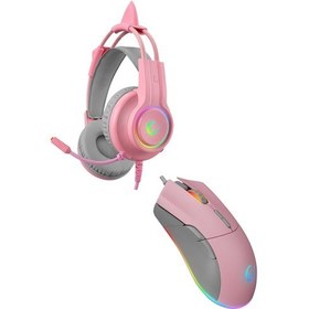 Resim Rampage X-pink Girl Pembe Gaming Oyuncu Seti (X-CATTY PEMBE 7.1 RGB OYUNCU KULAKLIK SPEAR RGB 7200DPI MOUSE) 