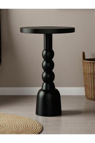 Resim AYLESA Doğal Ahşap Tekli Siyah Mantar Yan Sehpa Modern Fiskos Zigon Çiçeklik 55Cm 