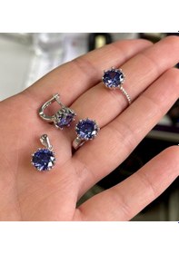 Resim Silver Point Lacivert Taşlı Üçlü Set Gümüş 