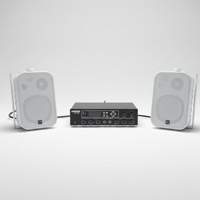 Resim Beyaz Renk 2 adet Hoparlör 1 Adet Anfi , Masaj Salanu, Spa, Hamam, Cafe, Mağaza Ses Sistemi 