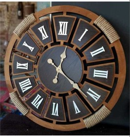 Resim Bilge Lazer Üm-ra Lazer Ahşap Duvar Saati Hasır Halat Detaylı Ceviz - Siyah 
