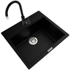 Resim Polex Cristal Lux Granit Eviye P-08+Swan-3 Siyah 