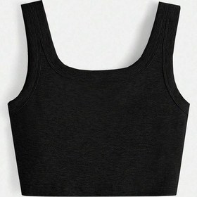 Resim Liona U Yaka Askılı Siyah Renk Fitilli Crop Top Büstiyer 