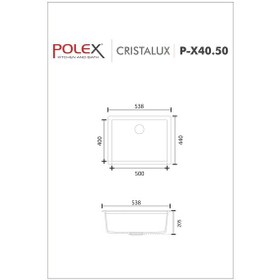 Resim Polex Cristalüx Granit Evye P-X40 Antrasit Tezgah Altı Ve Tezgah Üstü Kare Mutfak Evyesi 53.8x44 CM 